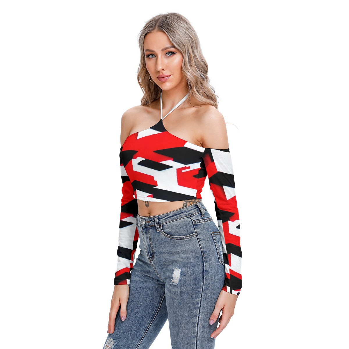 All-Over Print Women's Halter Lace-up Top