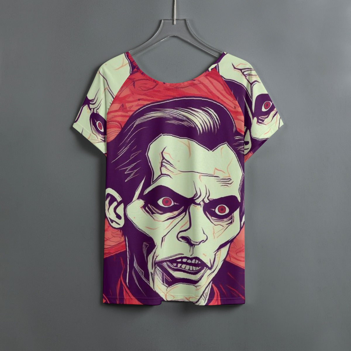 All-Over Print Women's Round Neck T-shirt With Raglan Sleeve