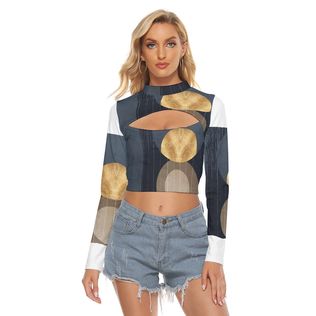 All-Over Print Women's Hollow Chest Keyhole Tight Crop Top