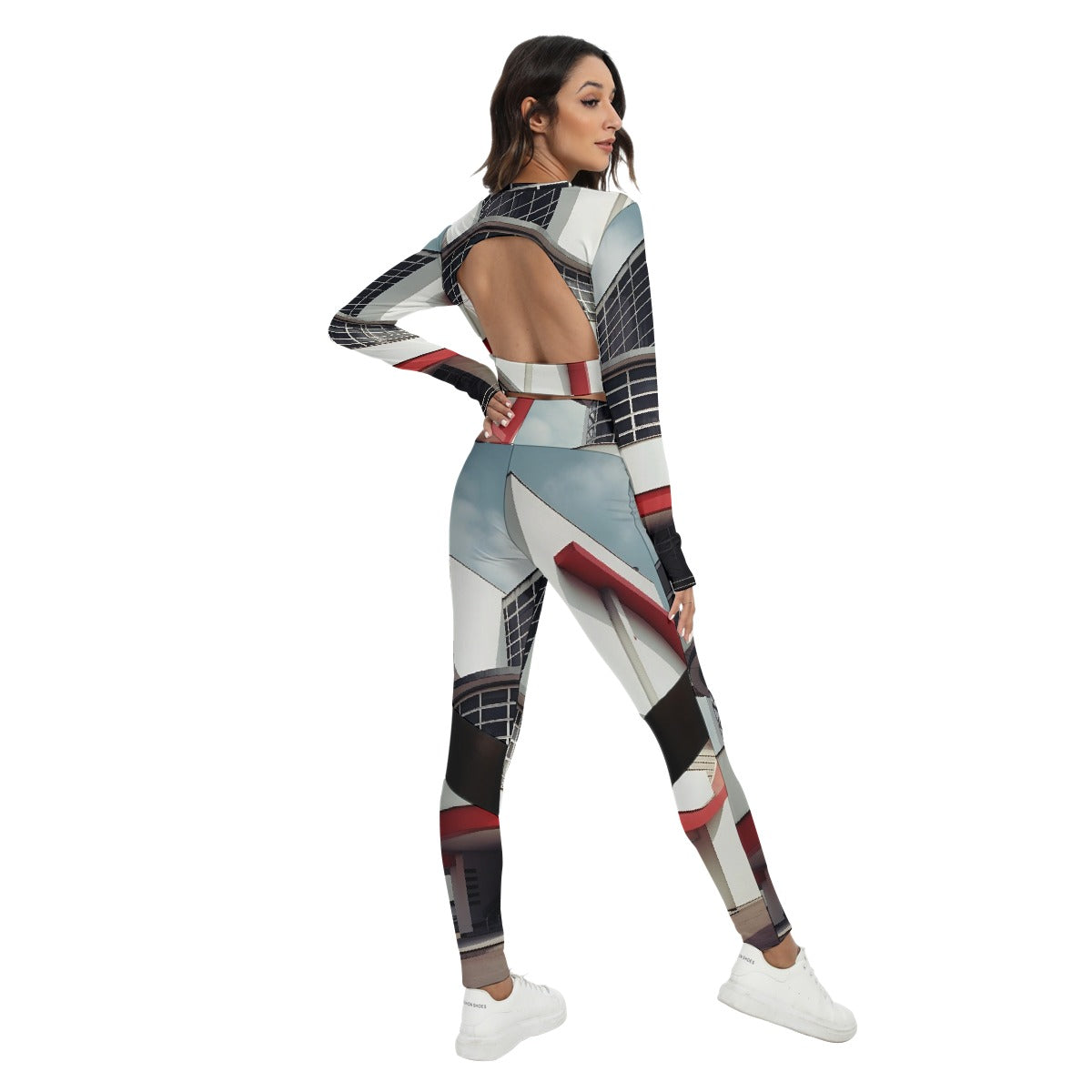 All-Over Print Women's Sport Set With Backless Top And Leggings
