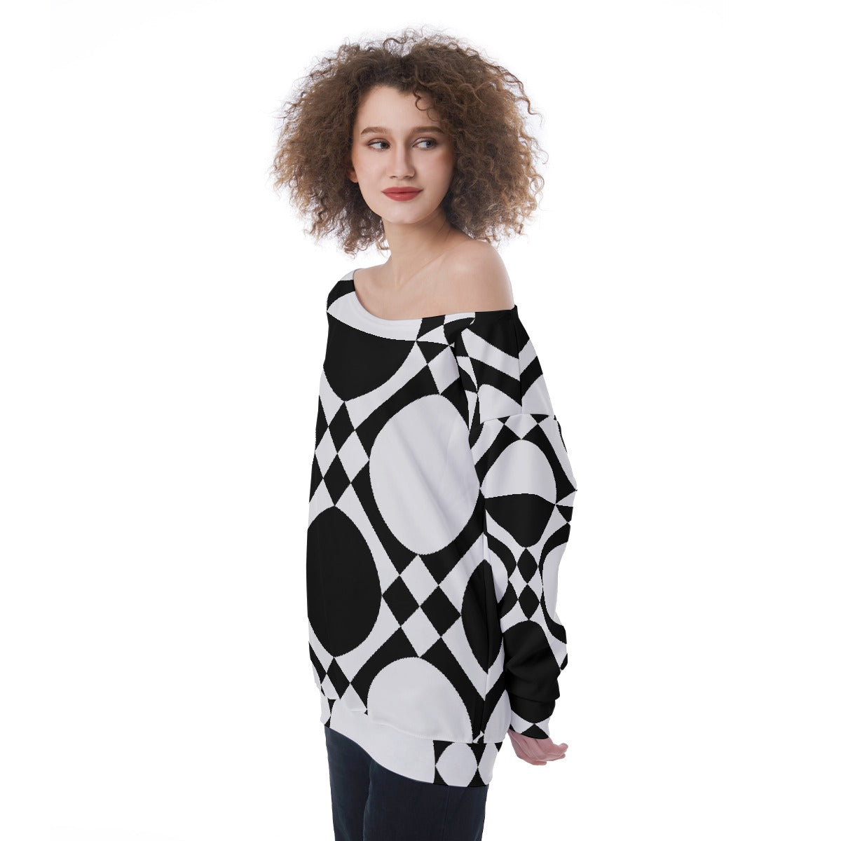 All-Over Print Oversized Women's Off-Shoulder Sweatshirt