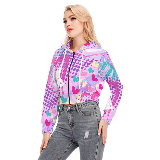 All-Over Print Women's Crop Top Hoodie With Zipper Closure