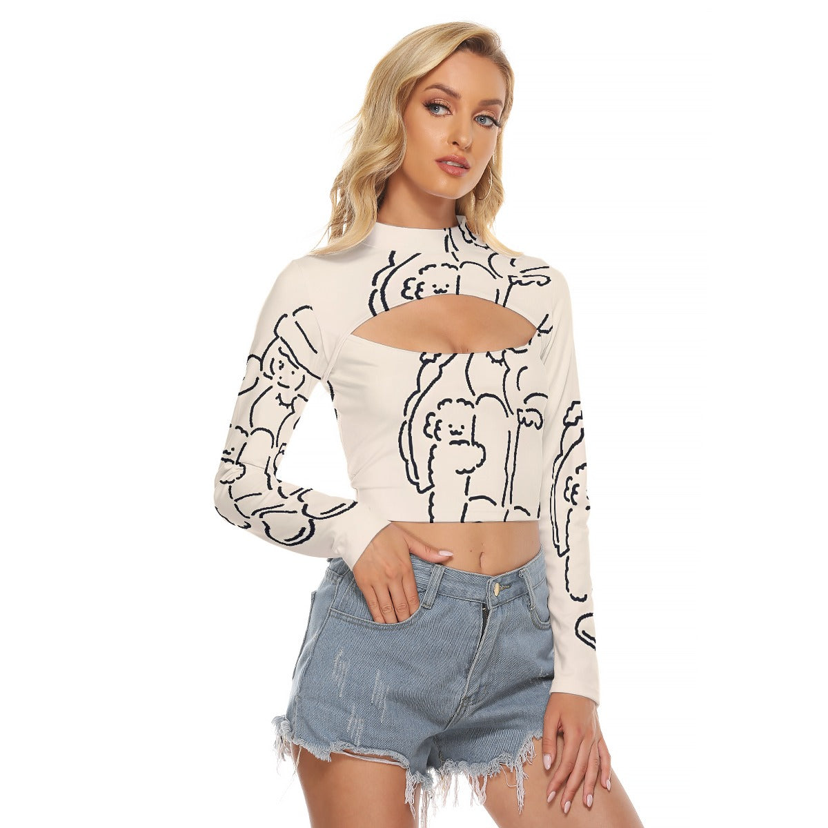 All-Over Print Women's Hollow Chest Keyhole Tight Crop Top