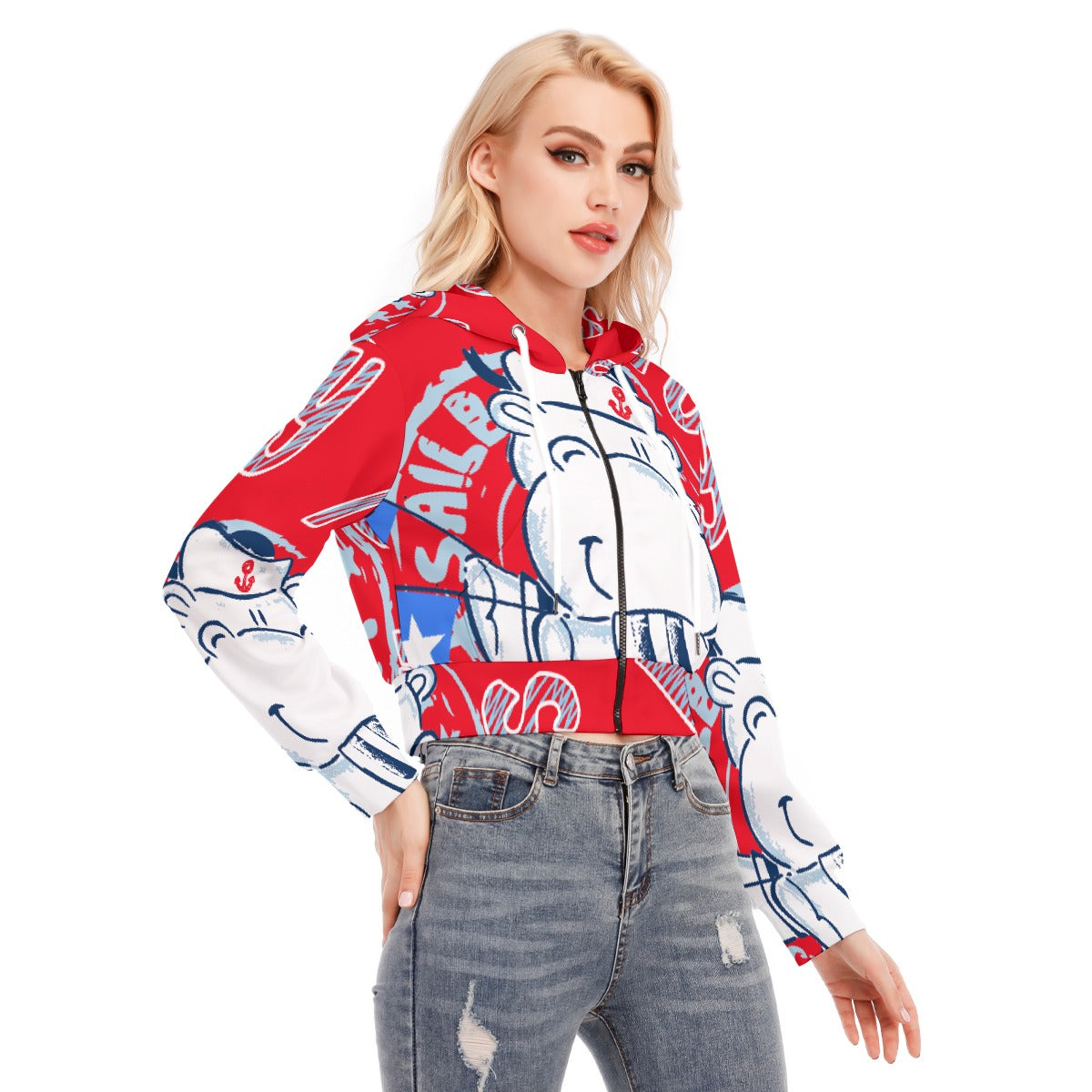 All-Over Print Women's Crop Top Hoodie With Zipper Closure