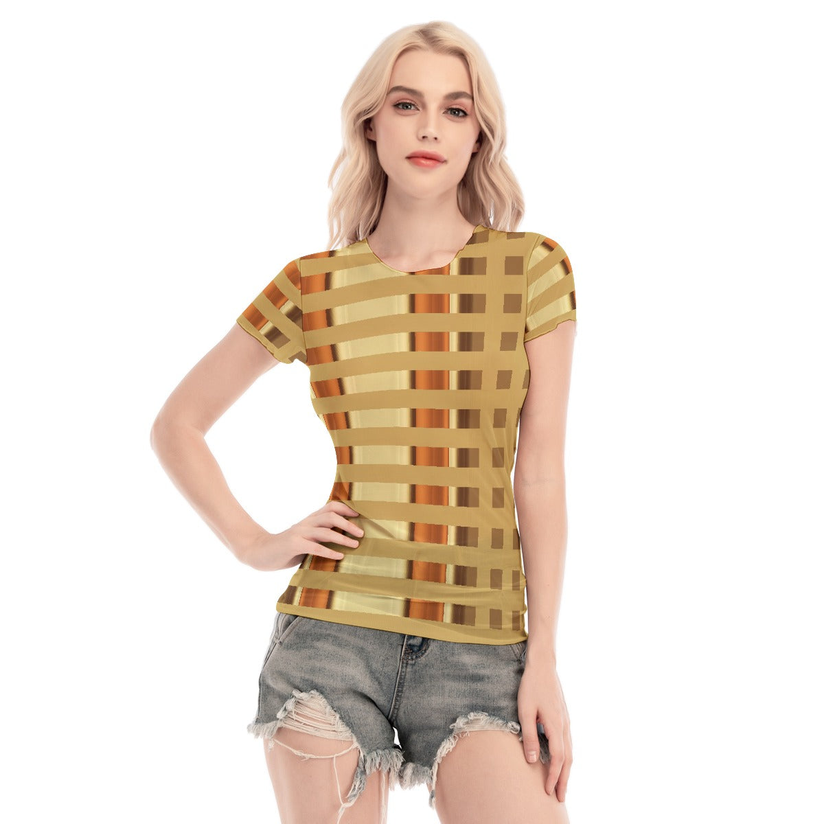 All-Over Print Women's Short Sleeve Mesh Blouse