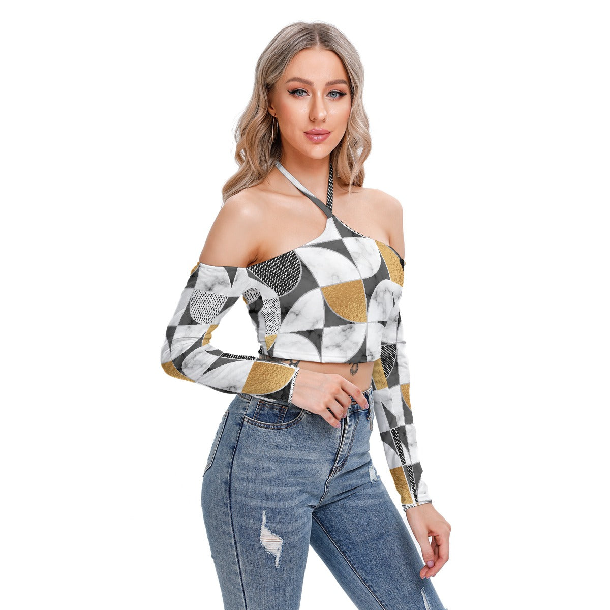 All-Over Print Women's Halter Lace-up Top
