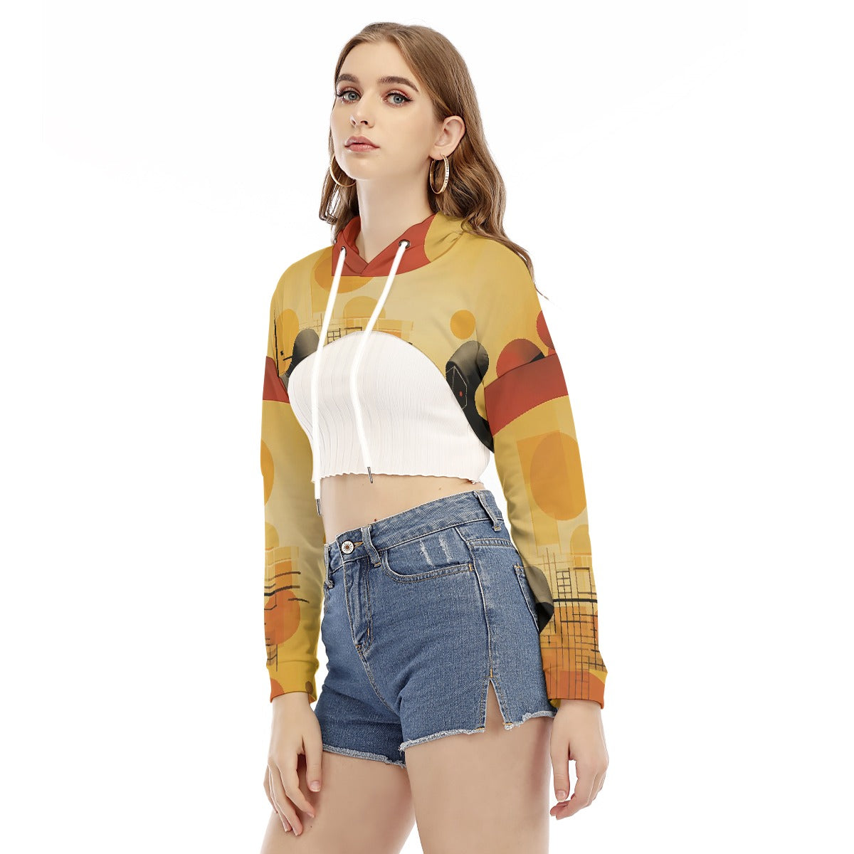 All-Over Print Women's Smock Short Hoodie With Long Sleeve