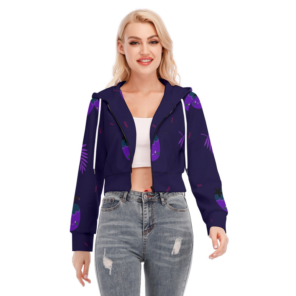 All-Over Print Women's Crop Top Hoodie With Zipper Closure