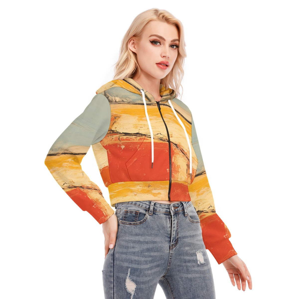 All-Over Print Women's Crop Top Hoodie With Zipper Closure
