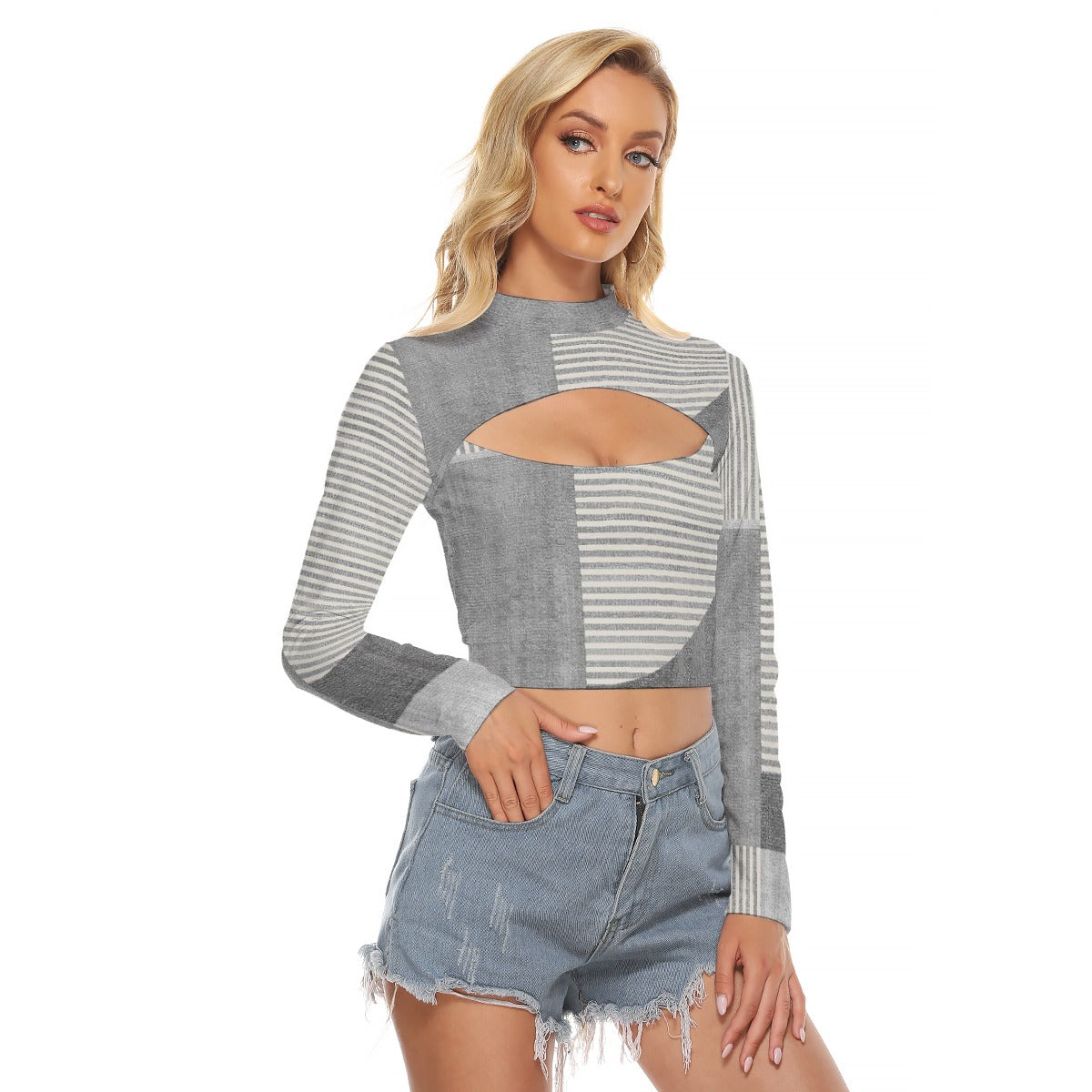 All-Over Print Women's Hollow Chest Keyhole Tight Crop Top