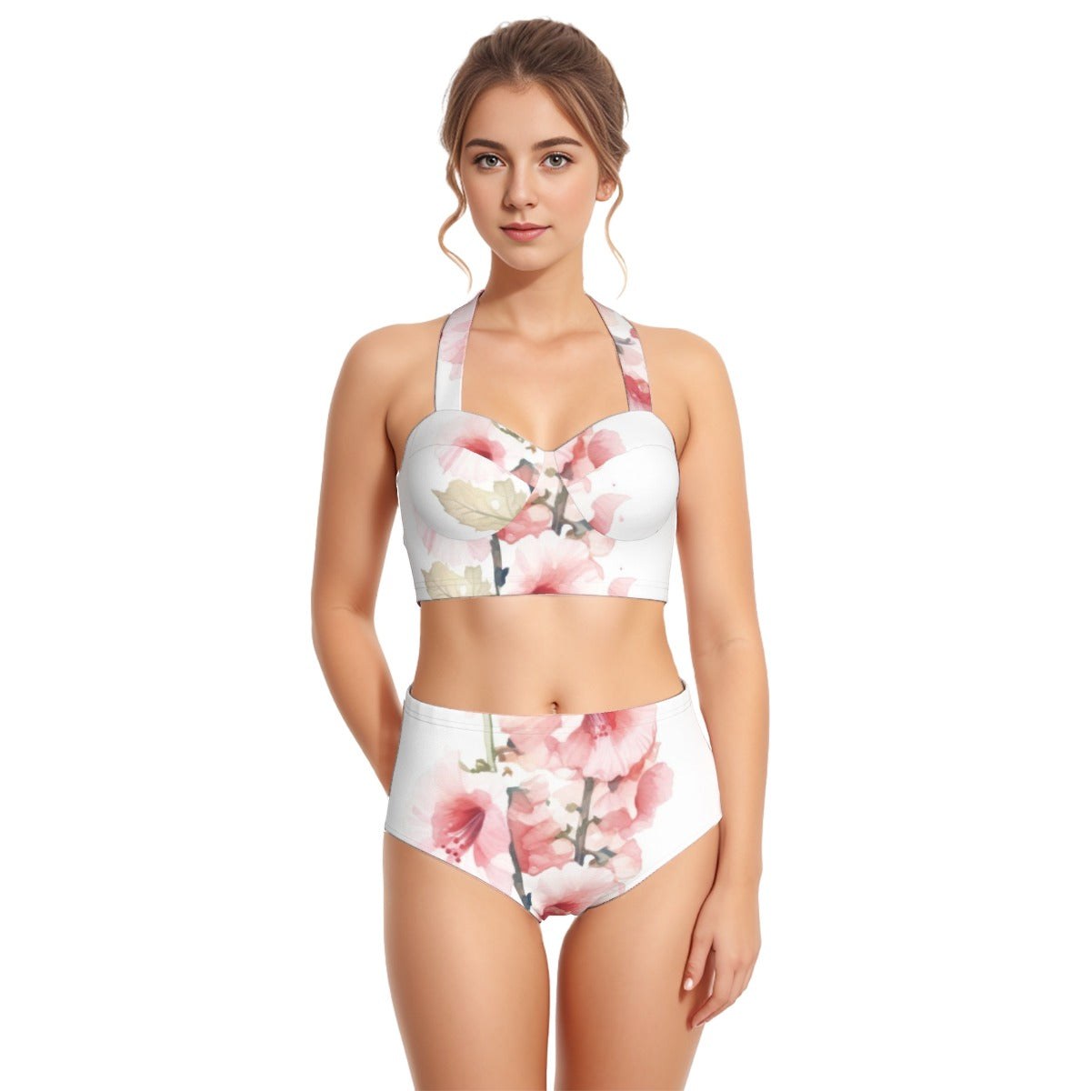 All-Over Print Women's Swimsuit Set With Halter