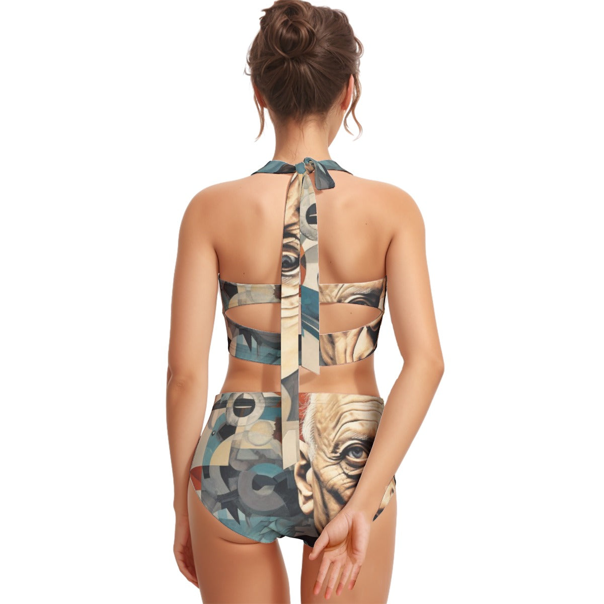 All-Over Print Women's Swimsuit Set With Halter