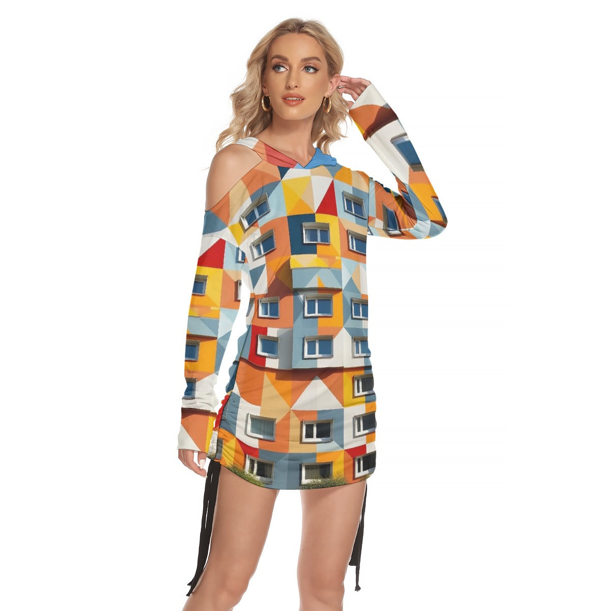 All-Over Print Women's One-shoulder Dress With Waist Shirring