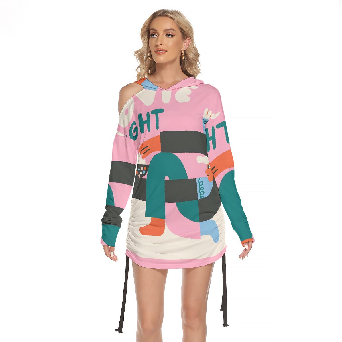 All-Over Print Women's One-shoulder Dress With Waist Shirring