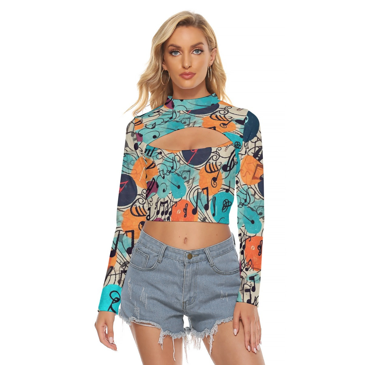 All-Over Print Women's Hollow Chest Keyhole Tight Crop Top