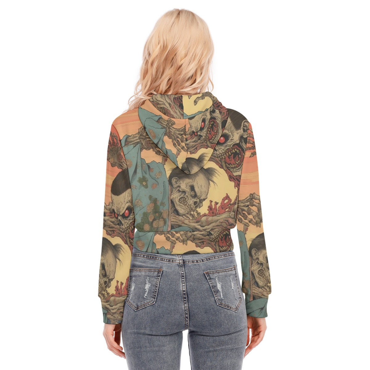 All-Over Print Women's Crop Top Hoodie With Zipper Closure