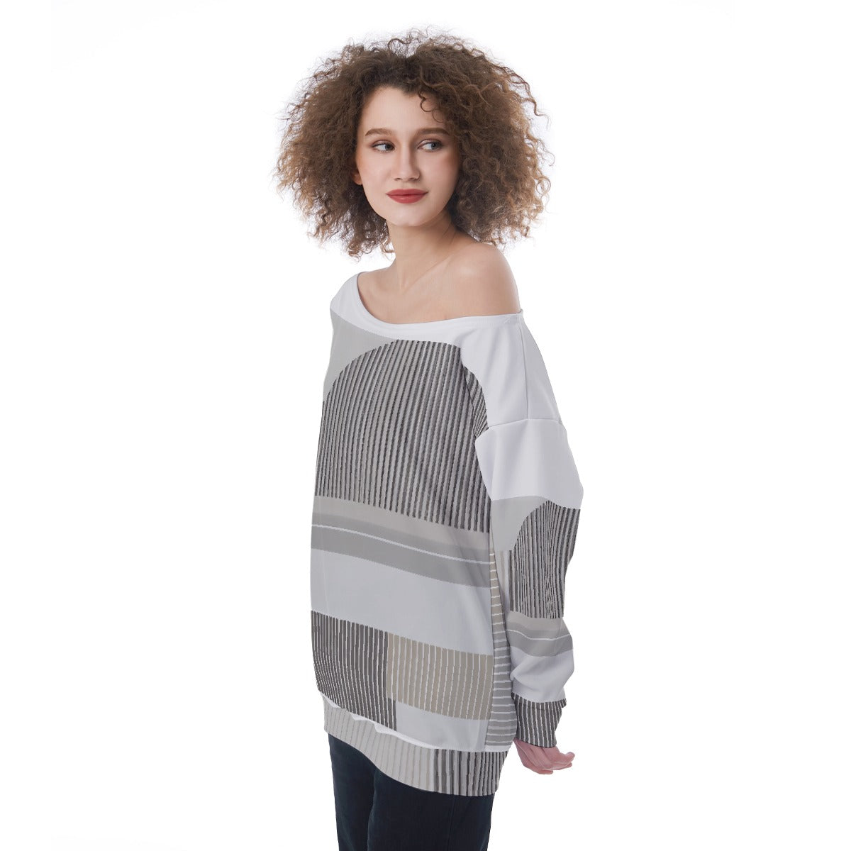 All-Over Print Oversized Women's Off-Shoulder Sweatshirt