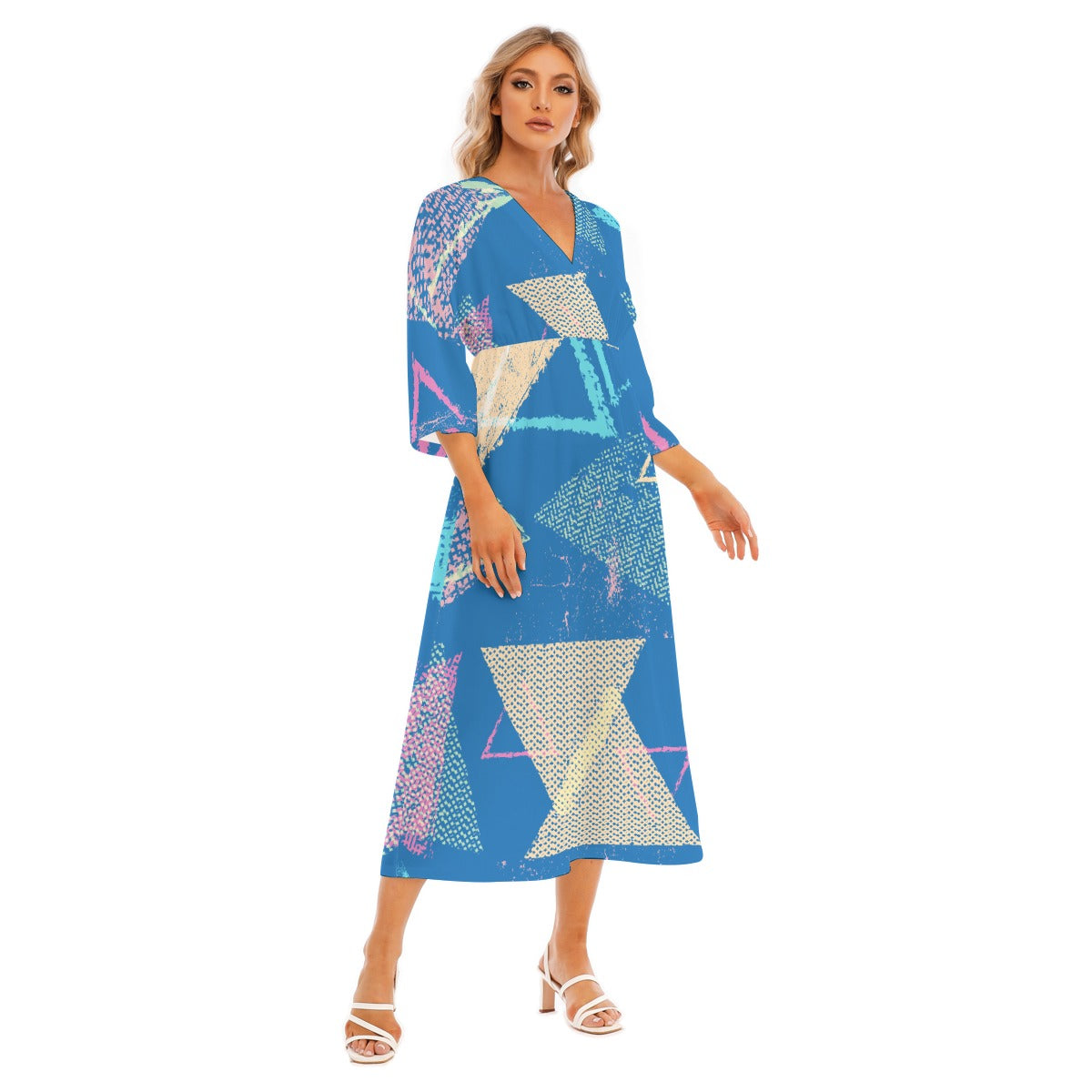 All-Over Print Women's Mid-Sleeve Long Dress