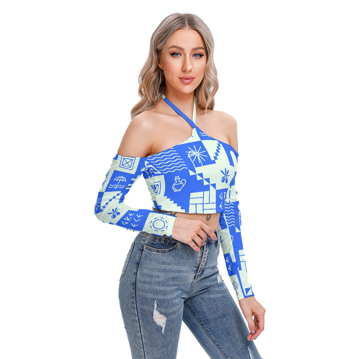 All-Over Print Women's Halter Lace-up Top