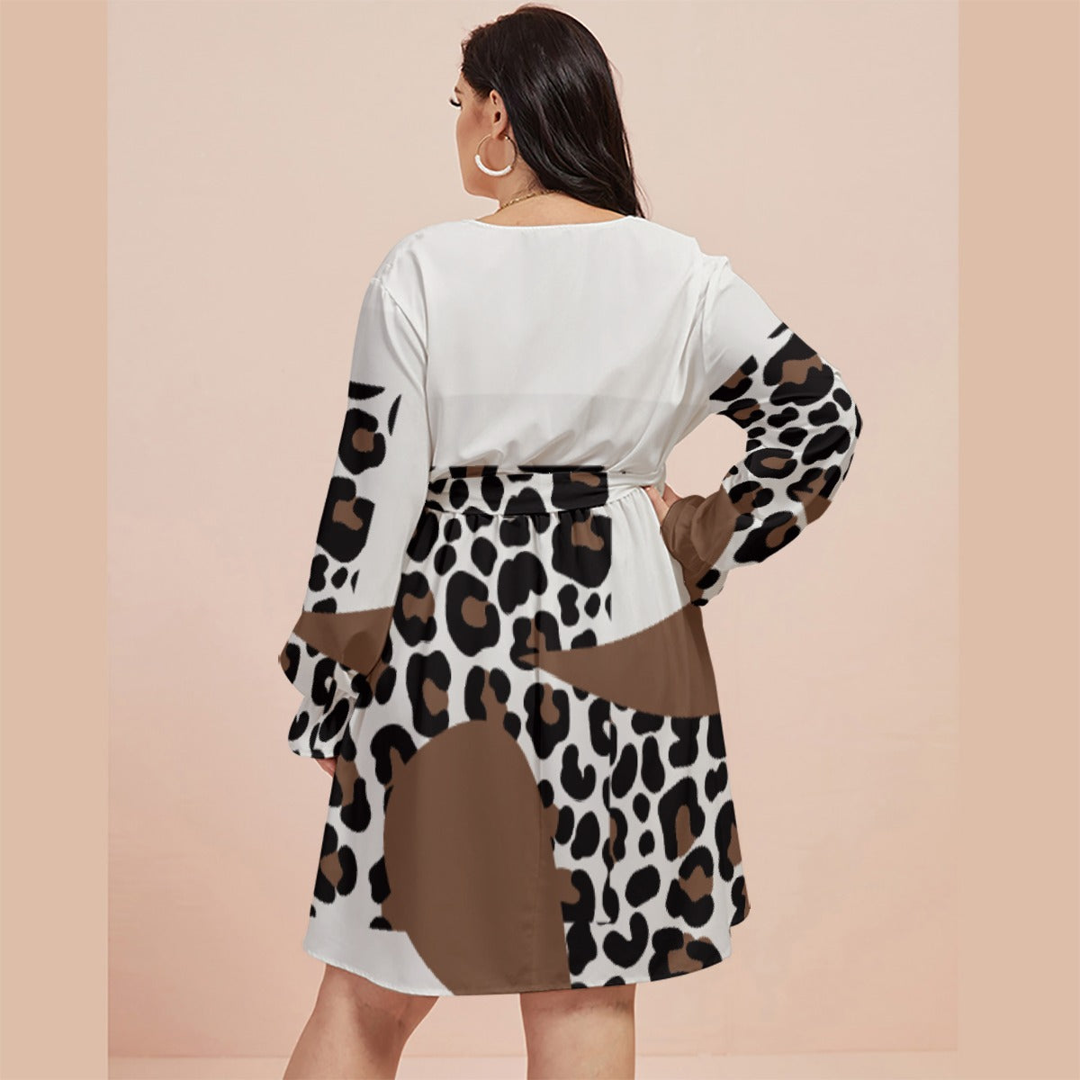 All-Over Print Women's V-neck Dress With Waistband(Plus Size)