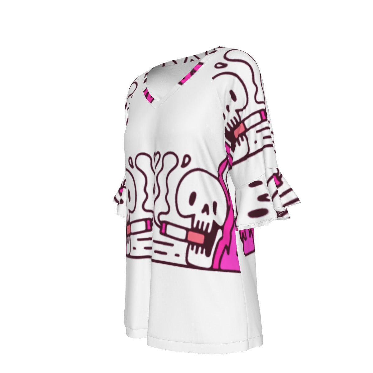 All-Over Print V-neck Women's T-shirt With Bell Sleeve