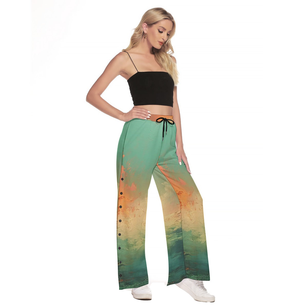 All-Over Print Women's Side Slit Snap Button Trousers