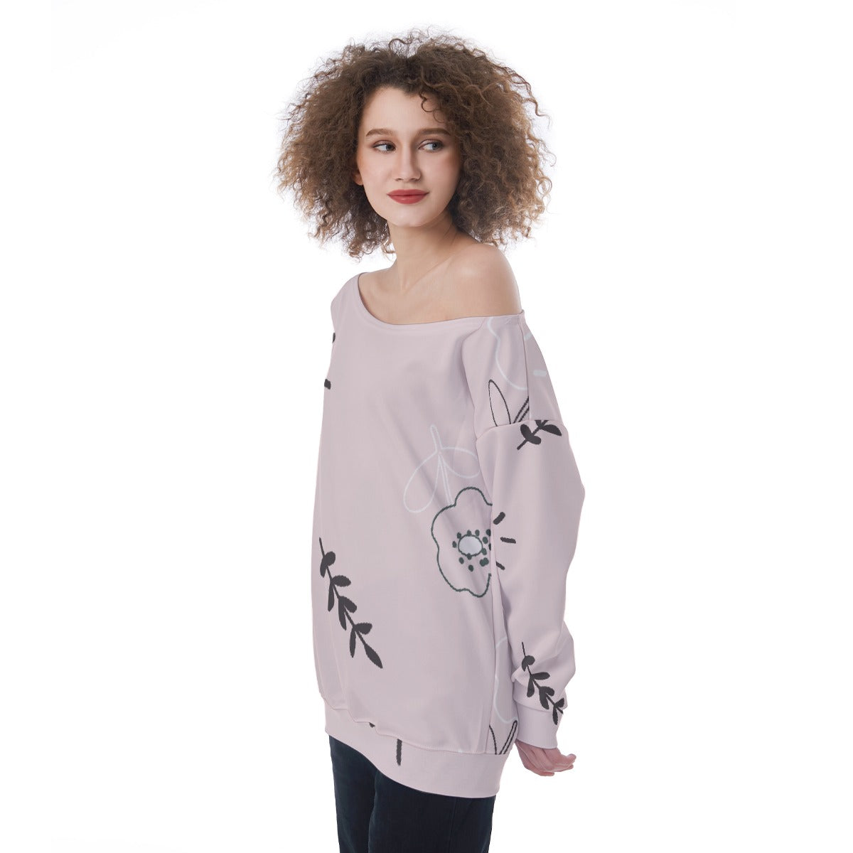 All-Over Print Oversized Women's Off-Shoulder Sweatshirt