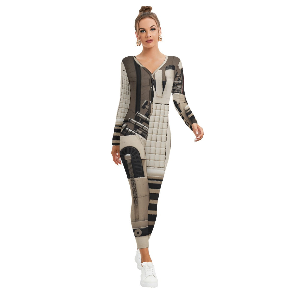 All-Over Print Women's Plunging Neck Jumpsuit