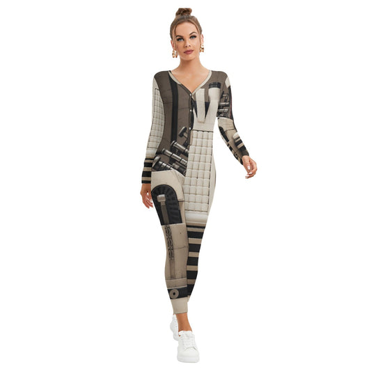 All-Over Print Women's Plunging Neck Jumpsuit