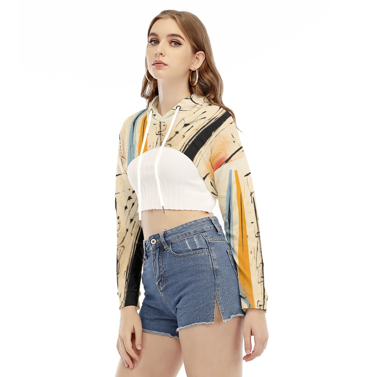 All-Over Print Women's Smock Short Hoodie With Long Sleeve