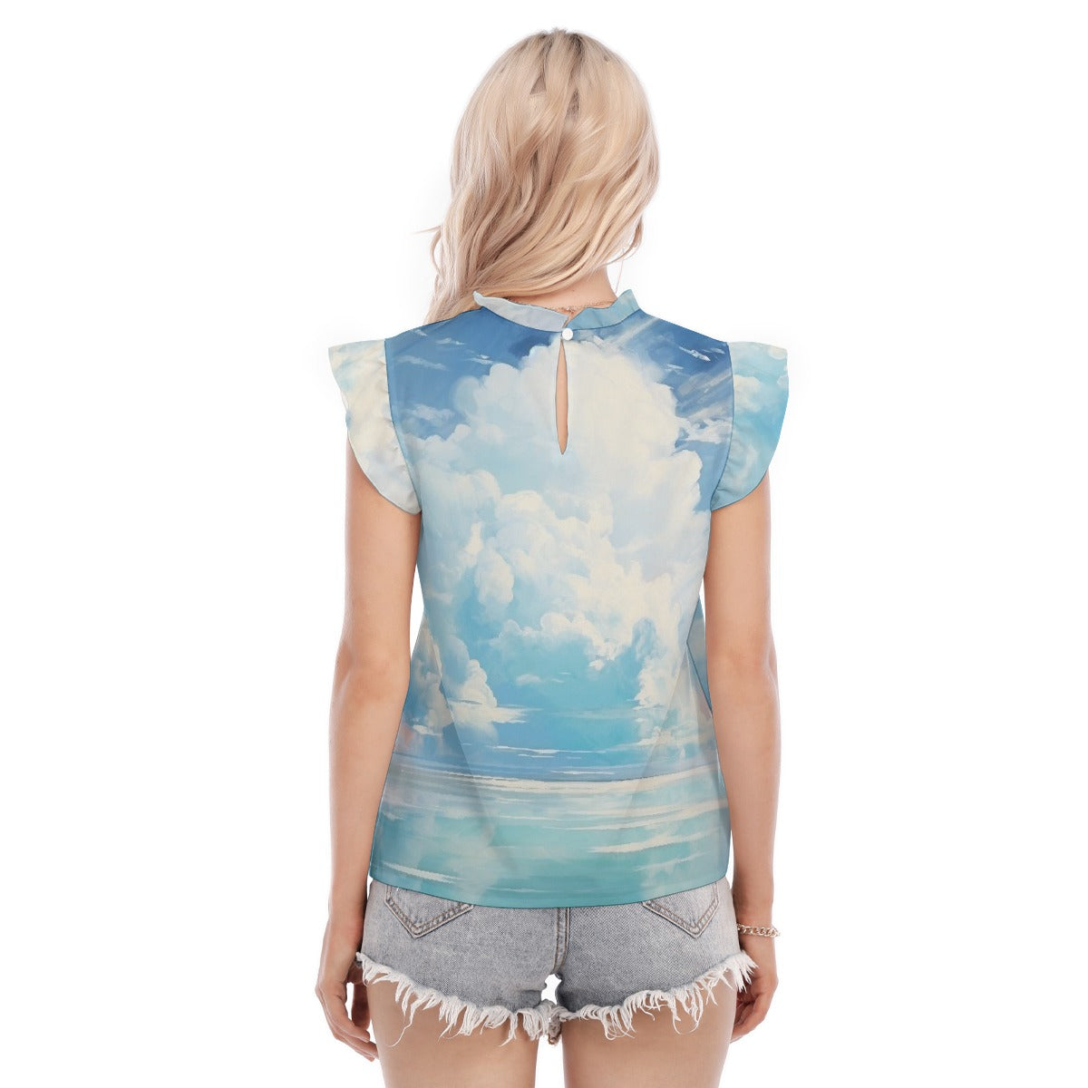 All-Over Print Women's Blouse With Ruffle Collar And Sleeve