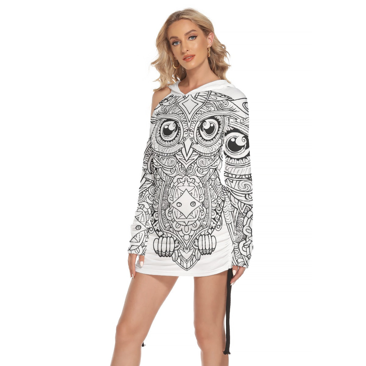 All-Over Print Women's One-shoulder Dress With Waist Shirring