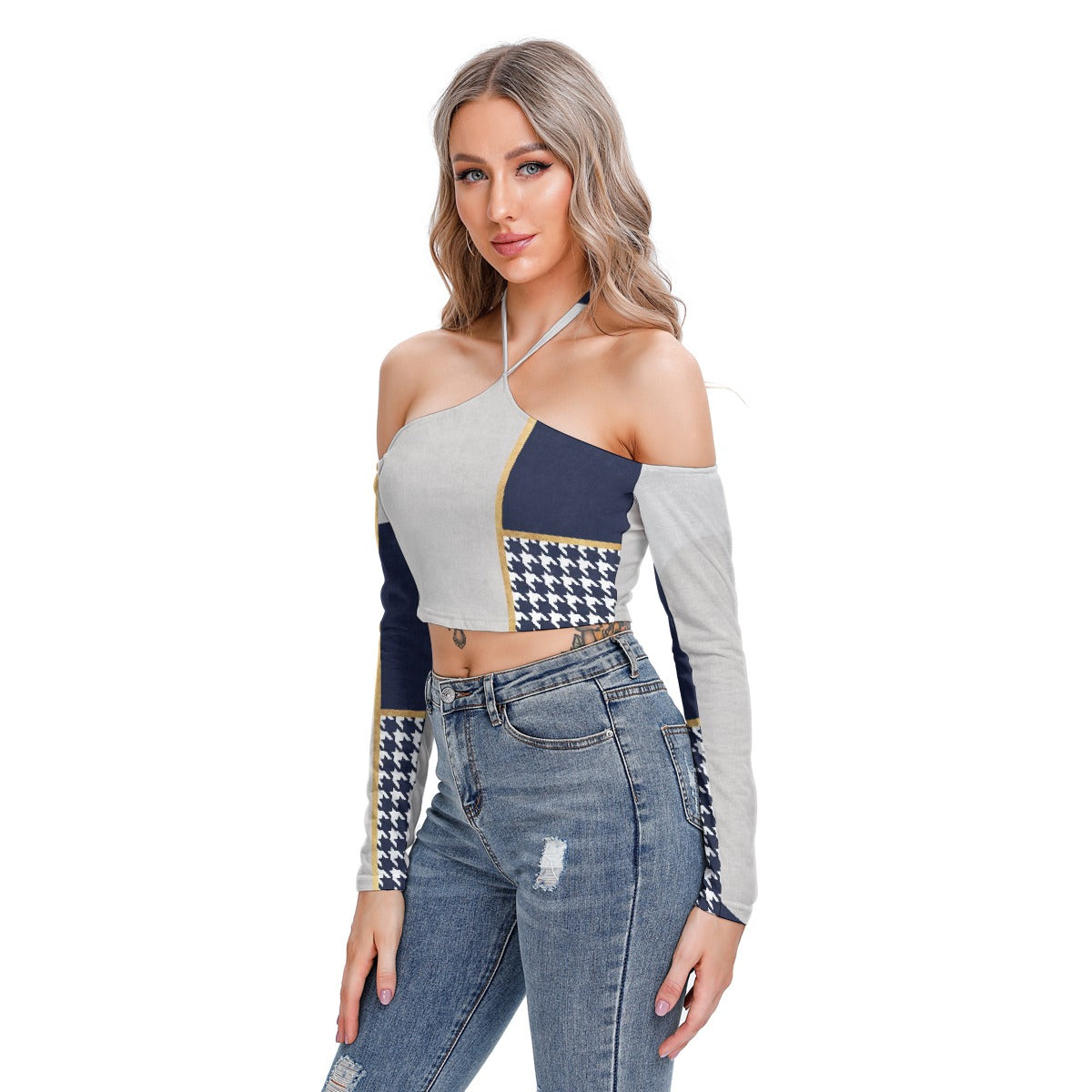 All-Over Print Women's Halter Lace-up Top