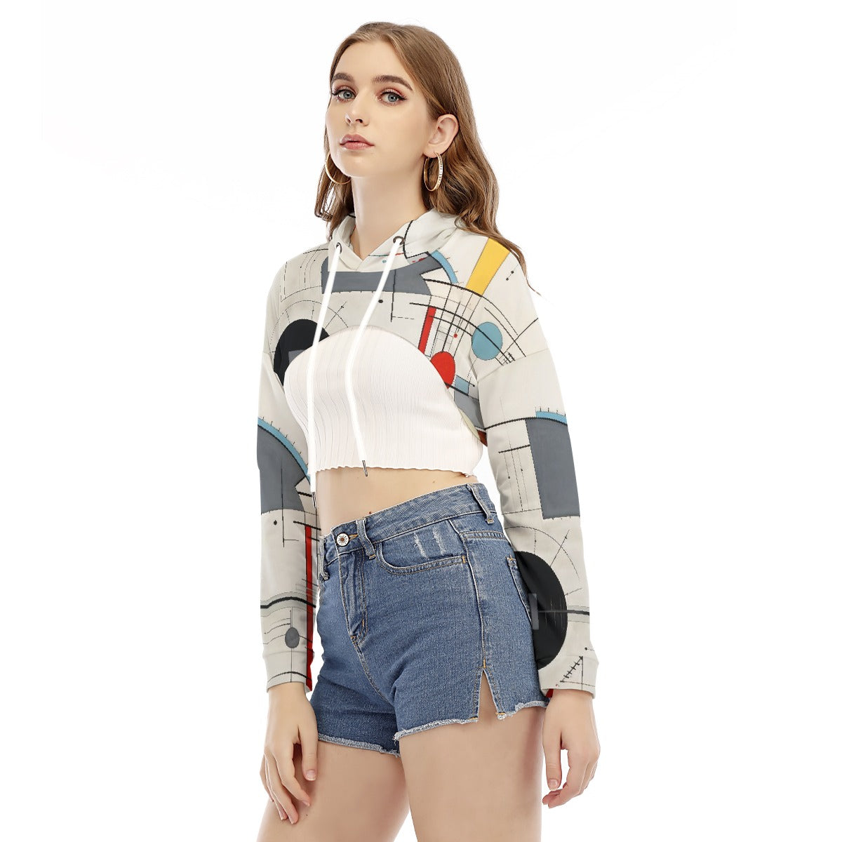All-Over Print Women's Smock Short Hoodie With Long Sleeve