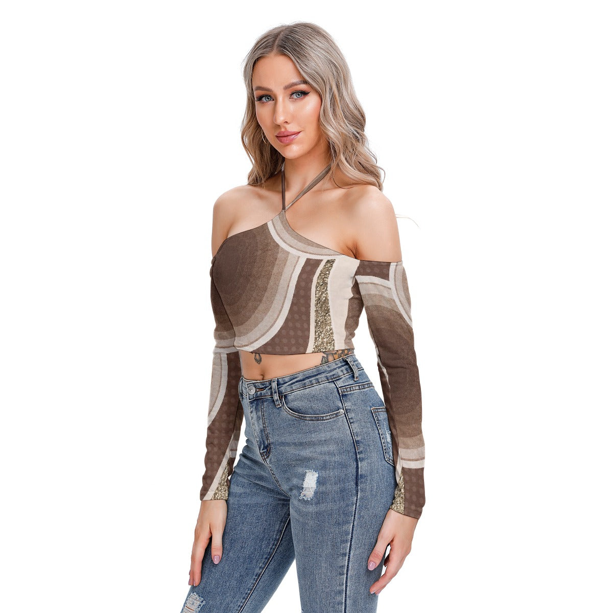 All-Over Print Women's Halter Lace-up Top