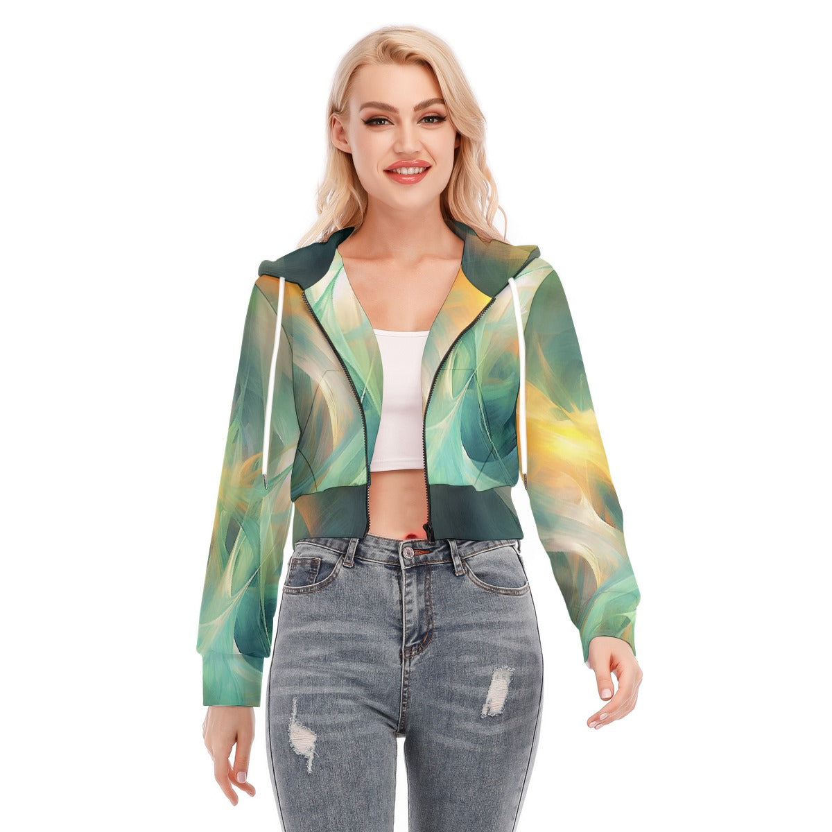 All-Over Print Women's Crop Top Hoodie With Zipper Closure