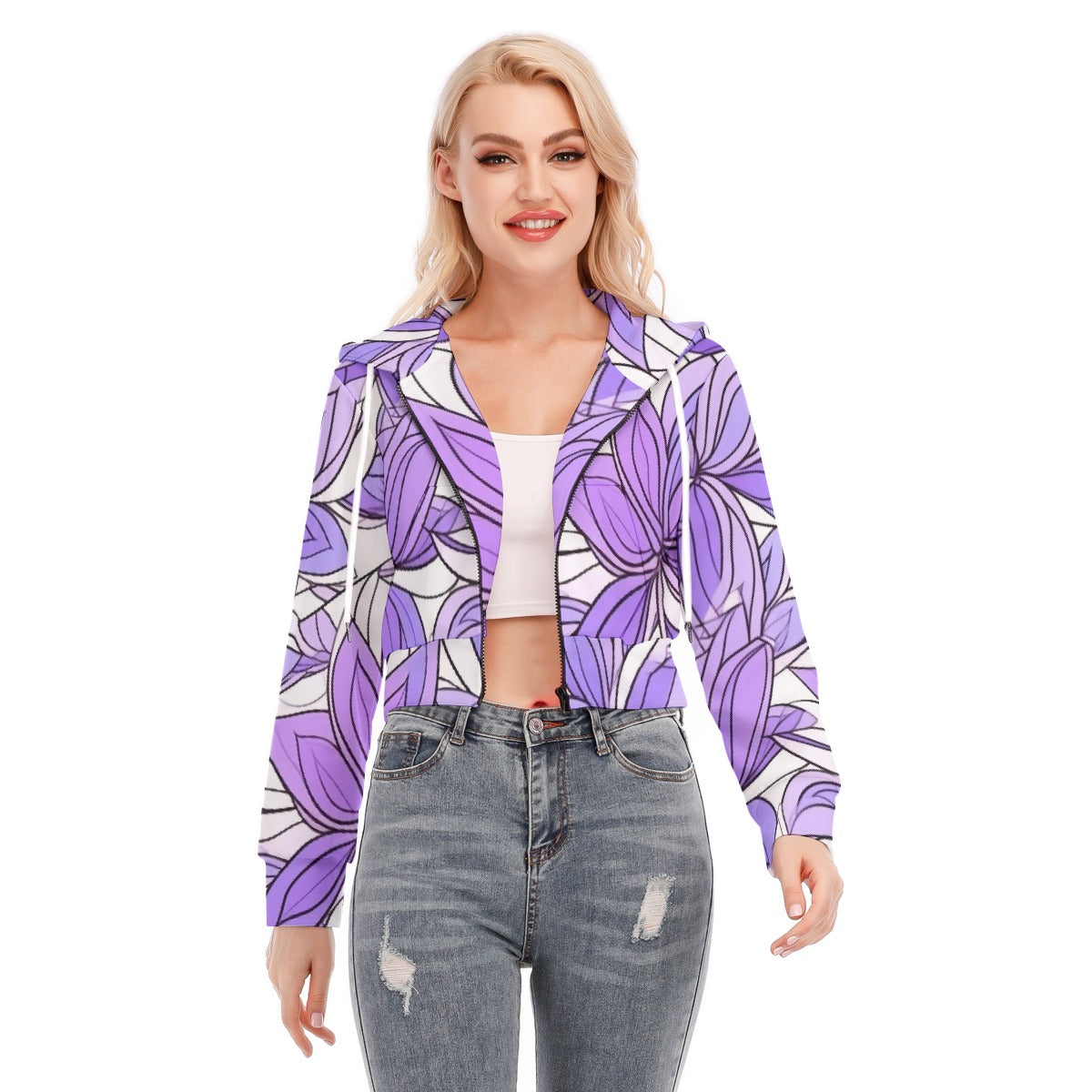 All-Over Print Women's Crop Top Hoodie With Zipper Closure