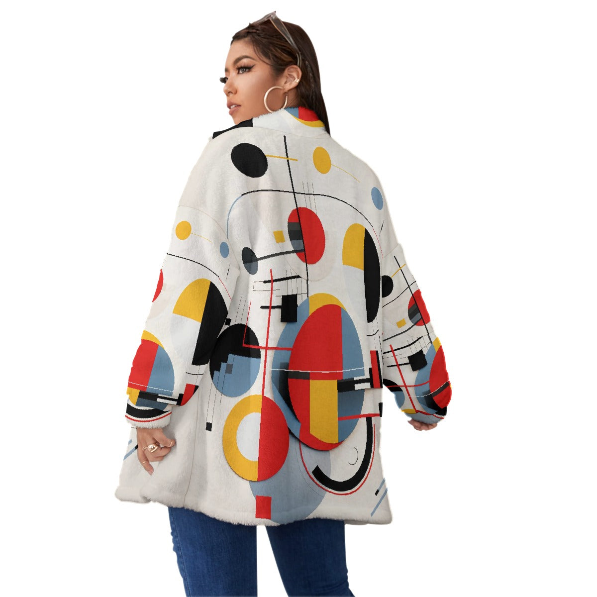 All-Over Print Unisex Borg Fleece Stand-up Collar Coat With Zipper Closure(Plus Size)