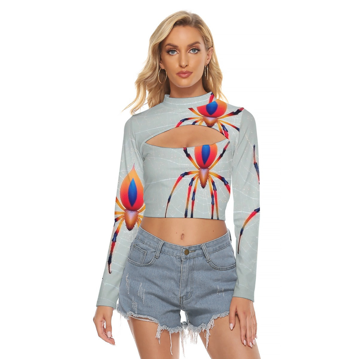 All-Over Print Women's Hollow Chest Keyhole Tight Crop Top