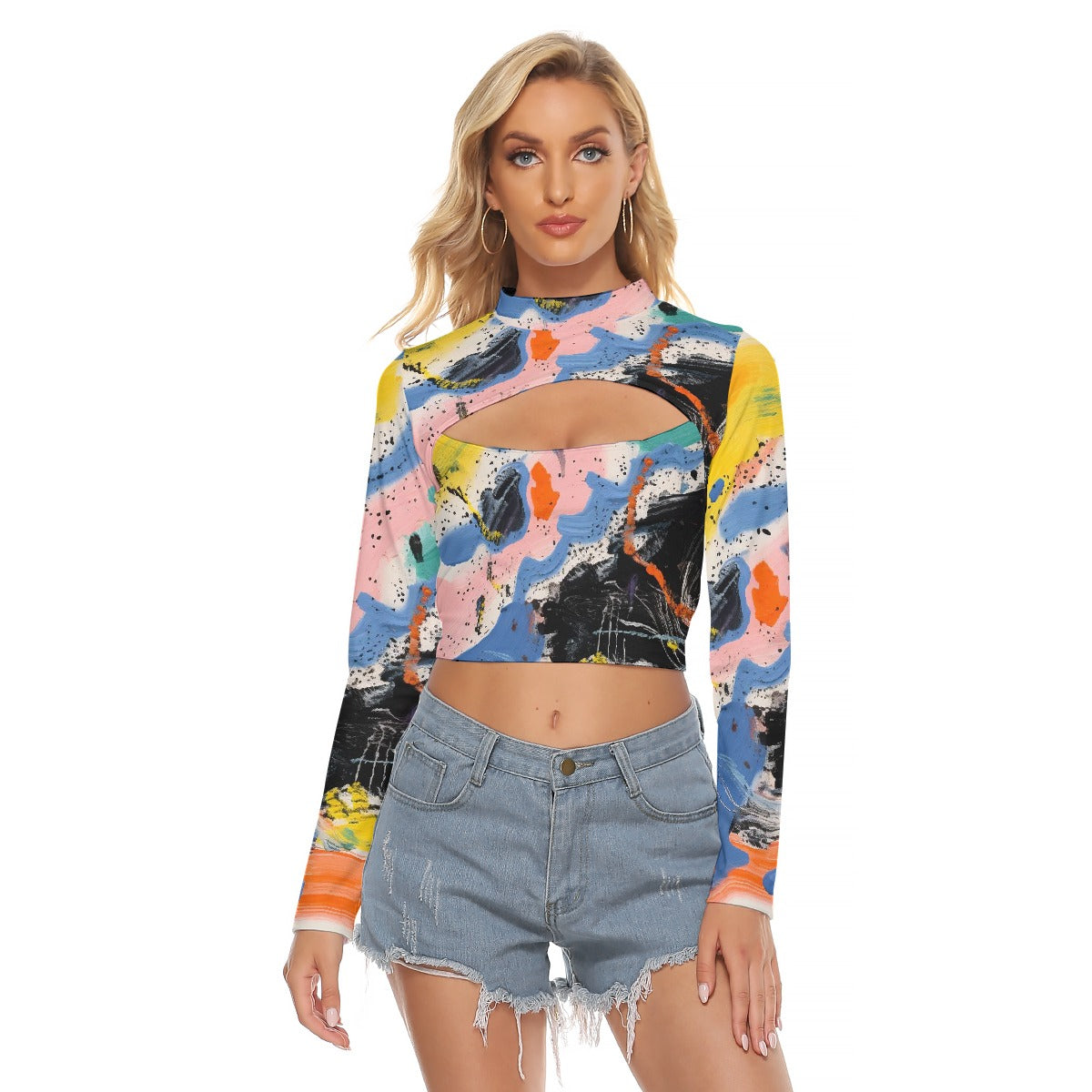 All-Over Print Women's Hollow Chest Keyhole Tight Crop Top