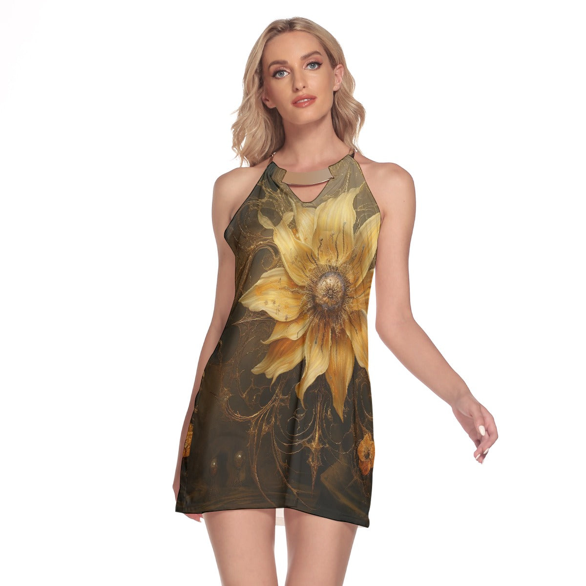 All-Over Print Women's Round Neck Above Knee Dress