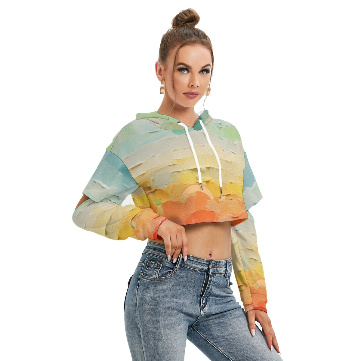 All-Over Print Women's Heavy Fleece Hoodie With Hollow Out Sleeve