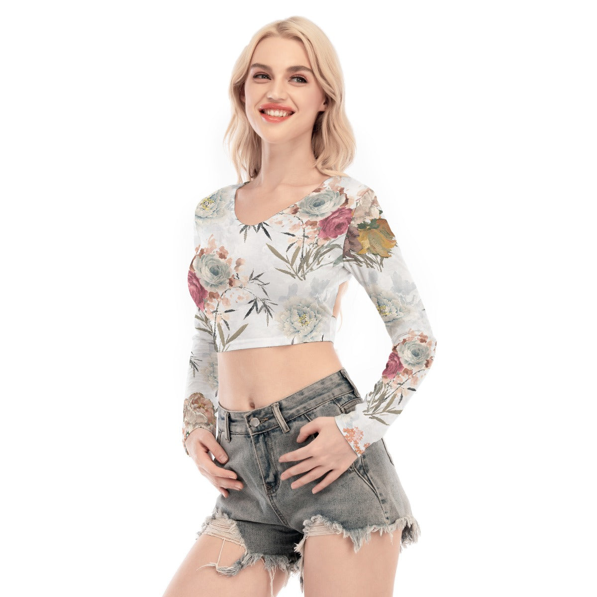 All-Over Print Women's Back Hollow T-shirt With Strap