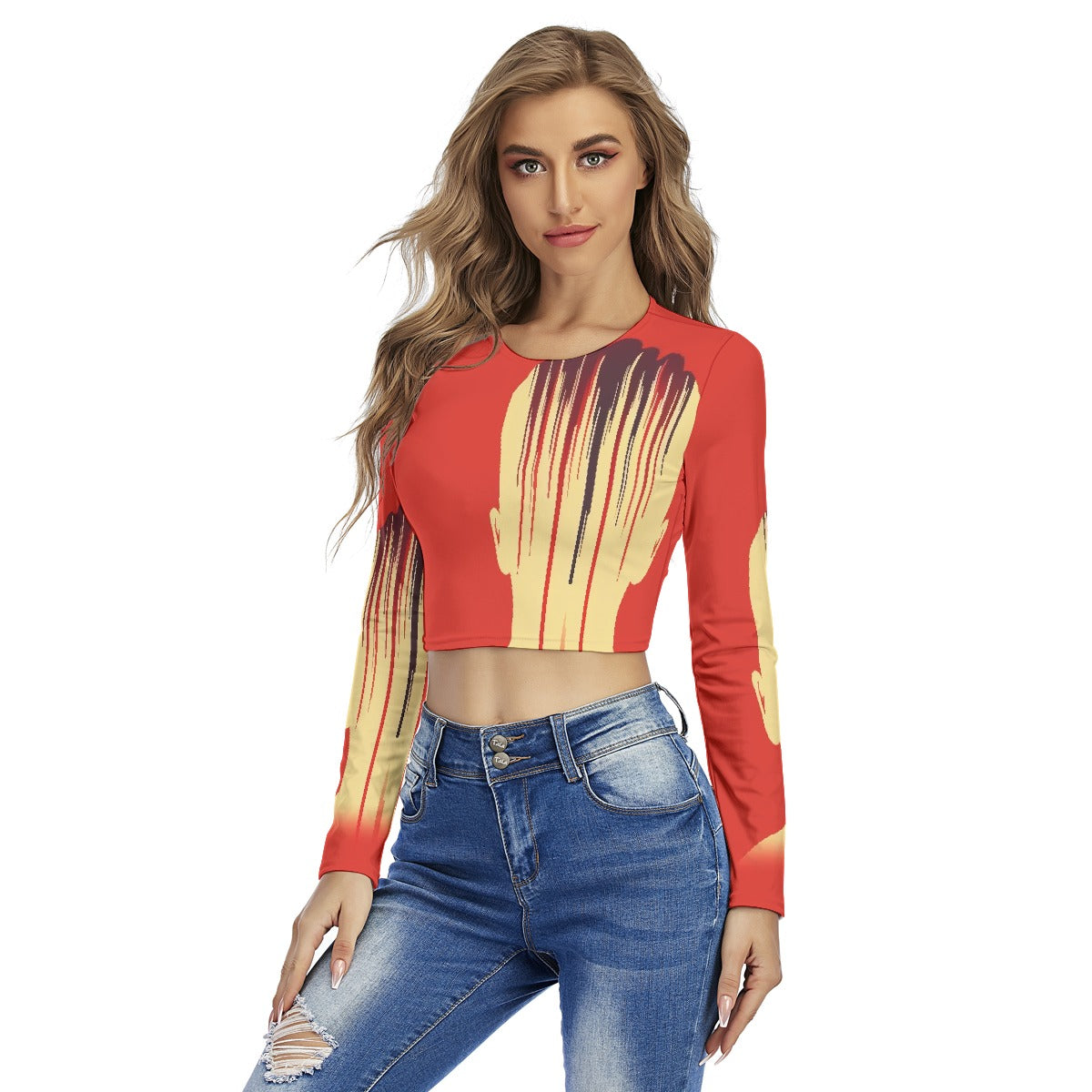 All-Over Print Women's Round Neck Crop Top T-Shirt