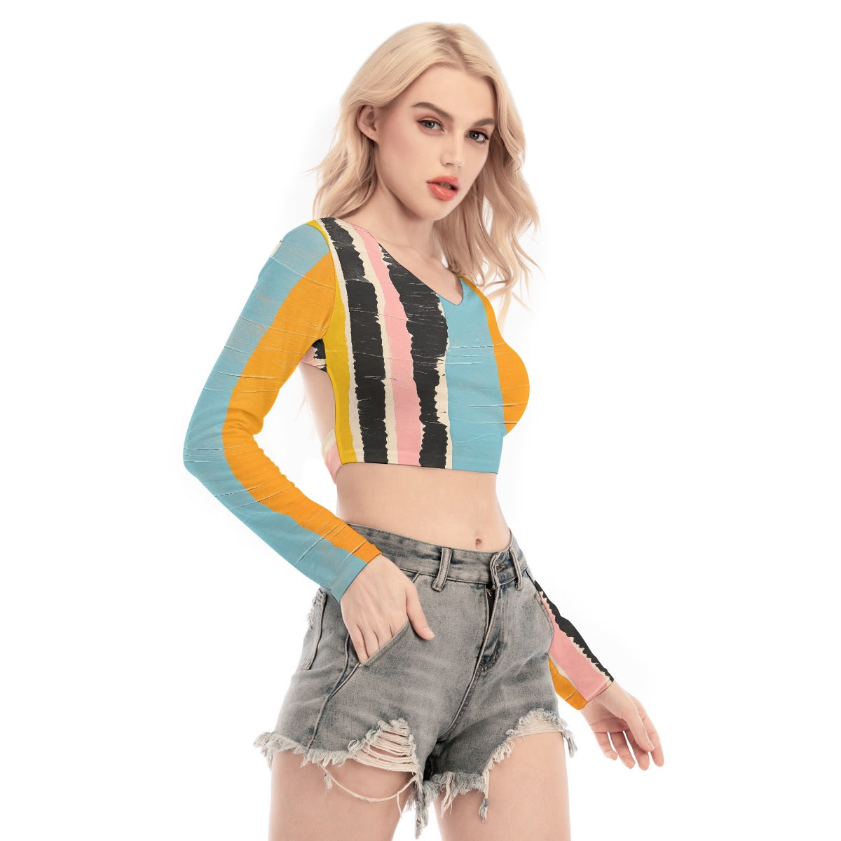 All-Over Print Women's Back Hollow T-shirt With Strap