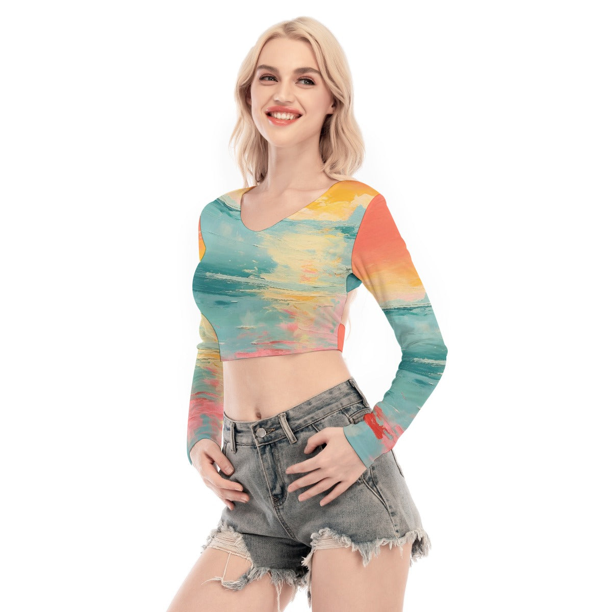 All-Over Print Women's Back Hollow T-shirt With Strap