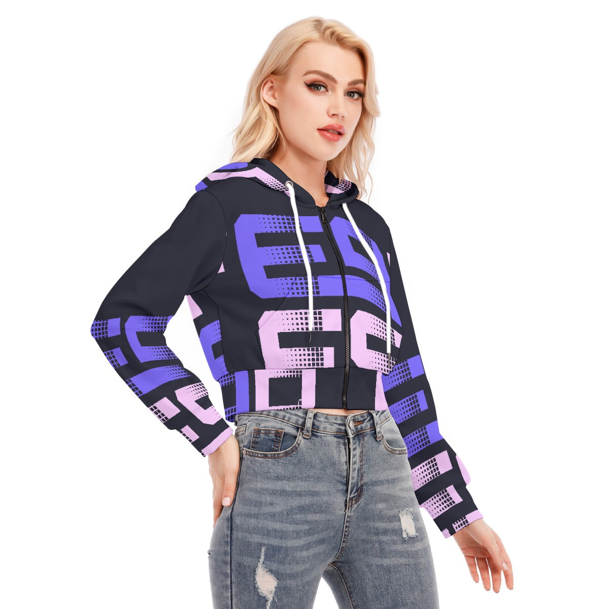All-Over Print Women's Crop Top Hoodie With Zipper Closure
