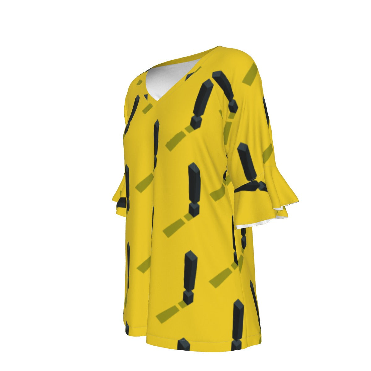 All-Over Print V-neck Women's T-shirt With Bell Sleeve