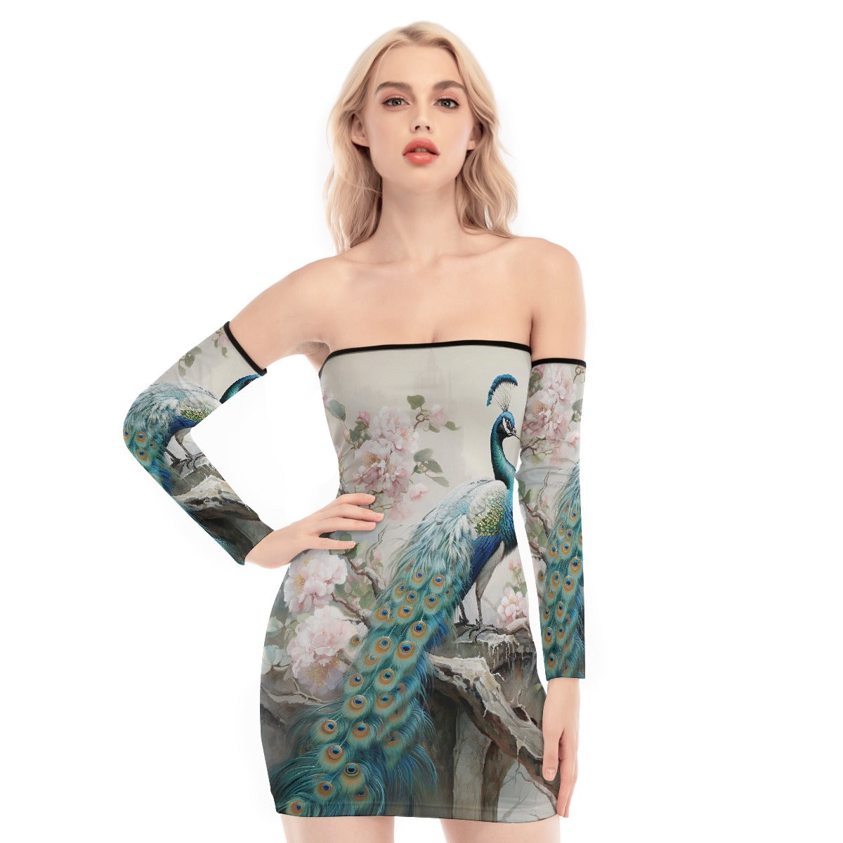 All-Over Print Women's Off-shoulder Back Lace-up Dress