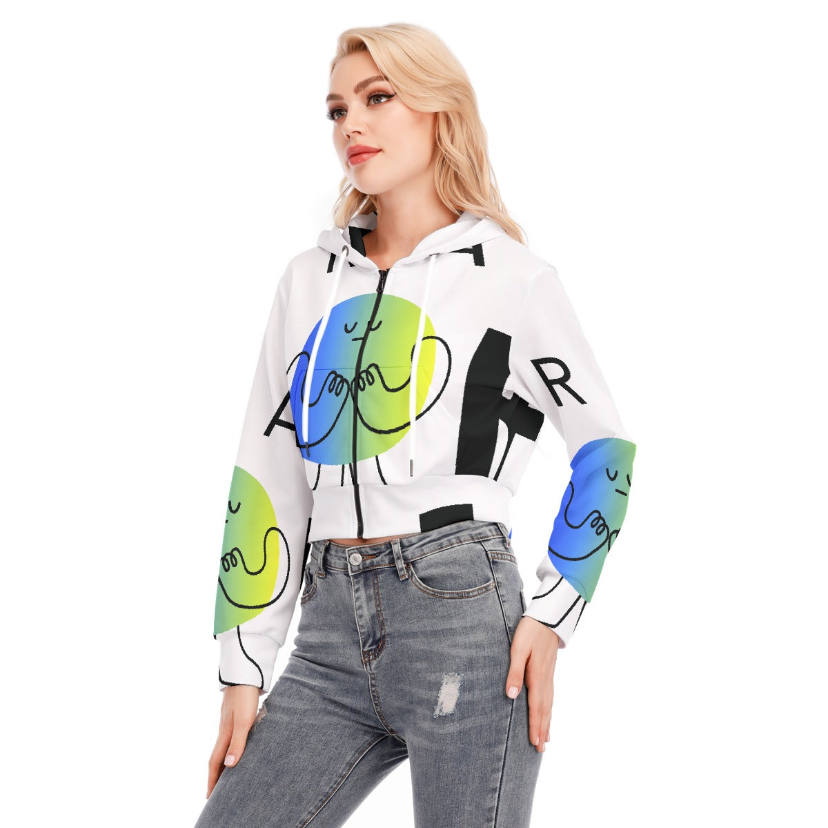 All-Over Print Women's Crop Top Hoodie With Zipper Closure